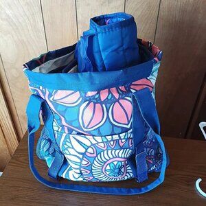 Steve Elliott’s High Tide Collection Beach Tote w/ Roll Up Mat Blue Tropical NEW